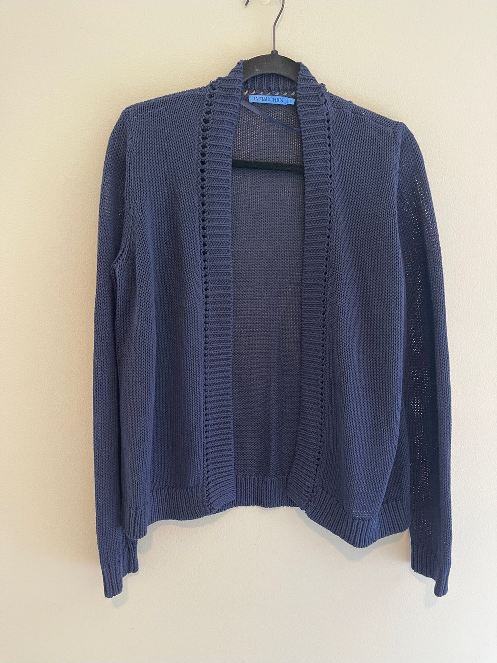 J. McLaughlin Navy Blue Open Front Linen Blend Cardigan Sweater Size Small